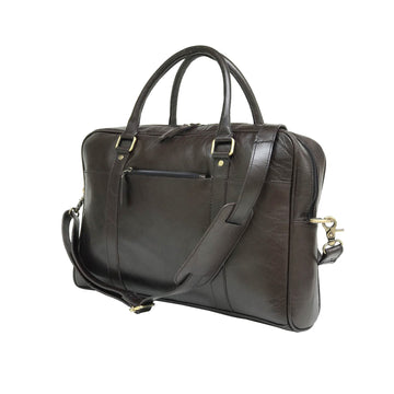 Men Genuine Leather Laptop Bag Coffee Brown